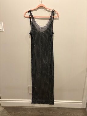 Zara Black Rhinestone Mesh Slip Dress